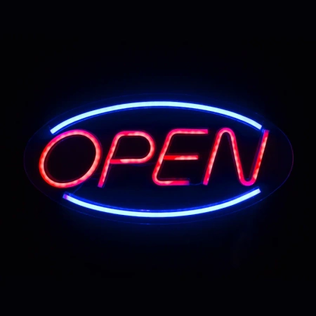 Neon LED "open", dekoracja LED 45x22cm zasilanie z baterii lub USB