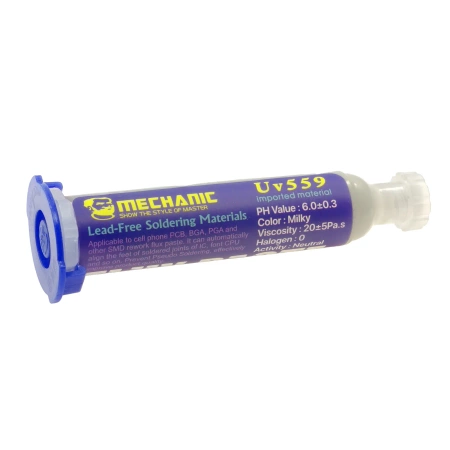Topnik UV559, do SMD, BGA i THT, strzykawka 10 ml z tłokiem i 2 igłami, Mechanic