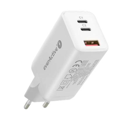 Ładowarka USB, ładowarka sieciowa USB, 2xUSB-C PD PPS QC4 65W, everActive GaN SC-650Q