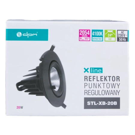 Reflektor LED podtynkowy czarny 20W, 1600lm, 4000K