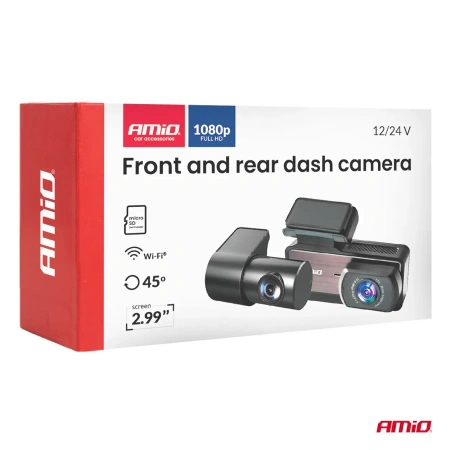 Wideorejestrator WiFi Full HD Przód Tył Kamera Cofania G-Sensor Parking Mode USB-C 256GB AMIO-04799
