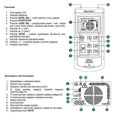 Profesjonalny lokalizator przewodów, rur MS6818, wykrywacz metalu i napięcia