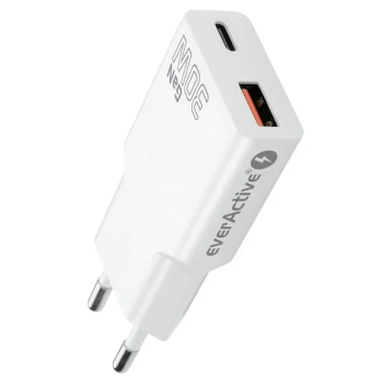 Ładowarka sieciowa everActive GaN USB szybkie ładowanie QC3.0 + USB-C PD 30W SUPER SLIM SC-380Q