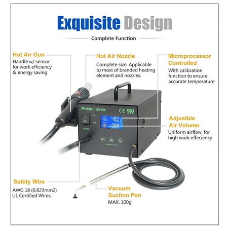 Stacja lutownicza hotair 600W + chwytak podciśnieniowy SMD, SS-956B Proskit