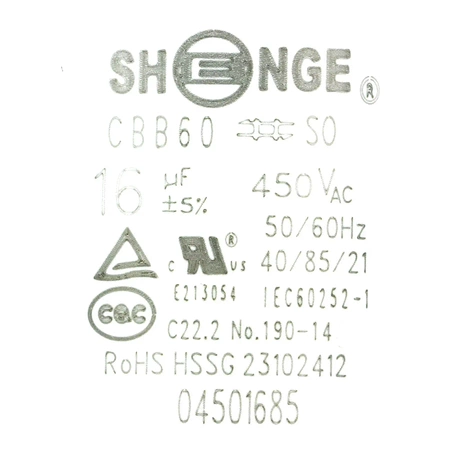 Kondensator rozruchowy do silnika 16µF 450VAC, CBB60, konektory, Ø40 × 70 mm