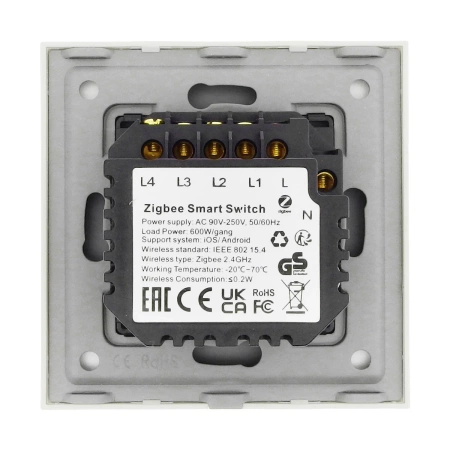 Włącznik poczwórny Smart 600W ZigBee - dotykowy szklany panel biały - podtynkowy - TAWOIA Smart Home
