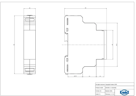 Obudowa modułowa na szynę DIN ZD1001J-A, 90 × 18 × 65 mm, ABS, szara, Kradex