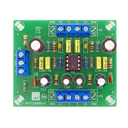 Przedwzmacniacz gramofonowy RIAA stereo MM - zasilanie niesymetryczne - zlutowany KIT AVT 2680
