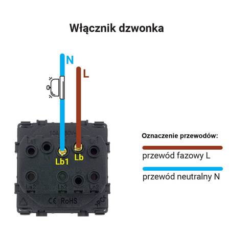 Włącznik dzwonkowy biały podtynkowy (moduł bez ramki) - TAWOIA Glass