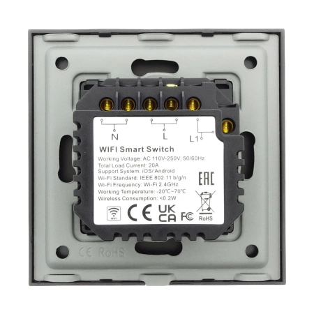 Włącznik pojedynczy Smart 4600W WiFi i Bluetooth - dotykowy szklany panel czarny - podtynkowy - TAWOIA Smart Home