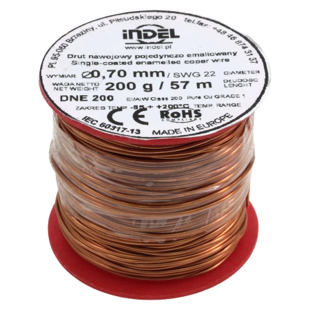 Drut nawojowy emaliowany 0,70 mm, DNE 200, miedź, szpulka 200 g, ok. 57 m