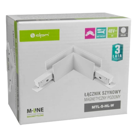 Łącznik kątowy do szyny magnetycznej poziomy natynkowy biały M-LINE