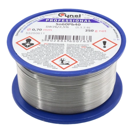 Cyna lutownicza z topnikiem SW26 - 0.7mm - spoiwo Sn60Pb40 Cynel 250g