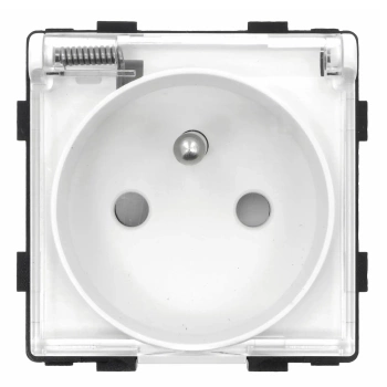 Gniazdko elektryczne z uziemieniem IP44 z klapką białe podtynkowe (moduł bez ramki) - TAWOIA Glass