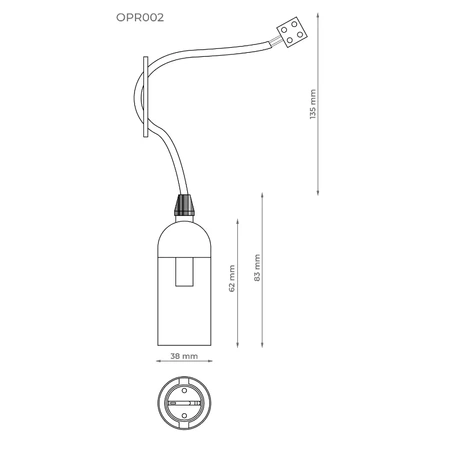 Oprawka budowlana E27 z kablem i kostką, czarna, OPR002