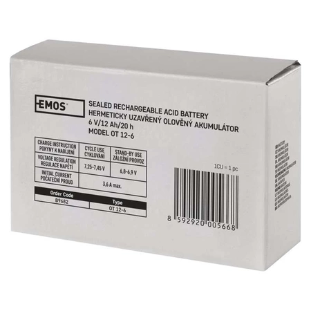 Akumulator AGM bezobsługowy, 6 V, 12 Ah, 151 × 51 × 94 mm, 1,8 kg, EMOS B9682