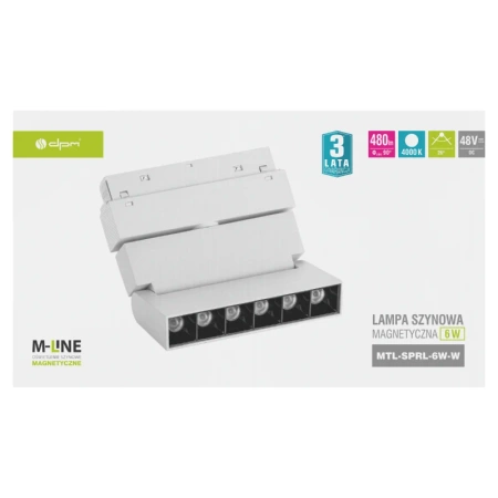 Reflektor szynowy magnetyczny liniowy regulowany 6W 480lm 4000K biały M-LINE
