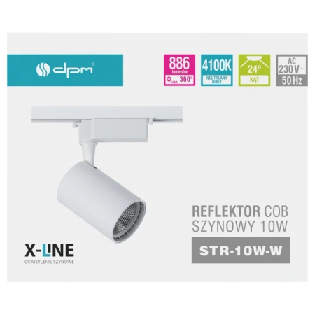 Reflektor szynowy LED 10W, 886lm, 4100K, biały
