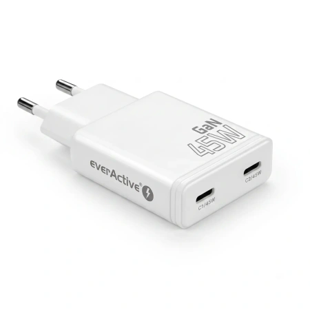 Ładowarka sieciowa GaN 45W 2x USB-C PD - super slim everActive SC-465Q