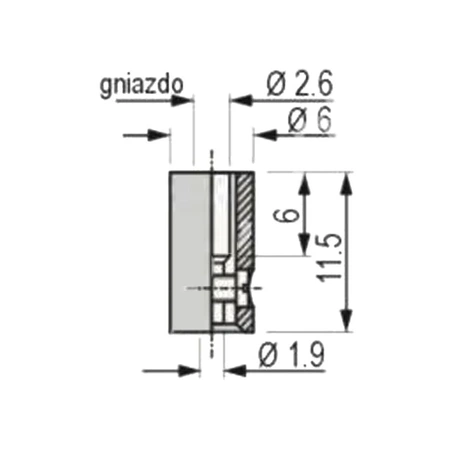Gniazdo na przewód 2.6mm, izolowane przykręcane, czarne