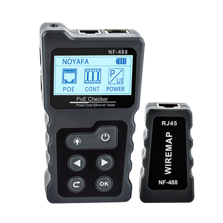 Tester LAN PoE 802.3af, 802.3at, test mapy połączeń, LCD, Noyafa NF-488