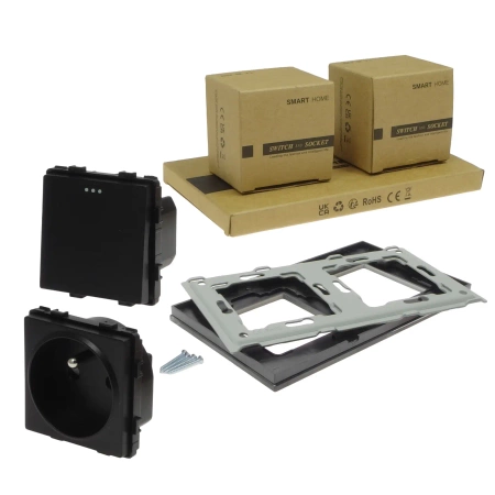 Włącznik światła + gniazdo elektryczne z ramką szklaną podwójną - czarny - Tawoia Glass