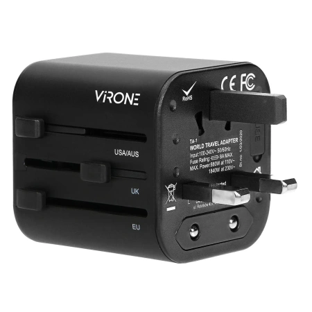 Adapter podróżny Virone TA1 Go World 100–240V 8A – uniwersalna przejściówka EU UK USA AUS