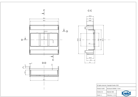 Obudowa modułowa na szynę DIN ZD3005J, 89,9 × 89,4 × 33,3 mm, ABS V0, Kradex