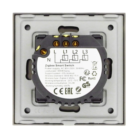 Włącznik podwójny Smart 600W ZigBee - dotykowy szklany panel czarny - podtynkowy - TAWOIA Smart Home