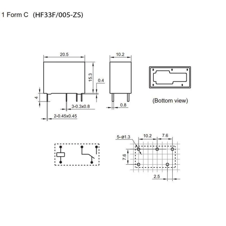 Przekaźnik subminiaturowy HF33F SPDT, 5V, 10A