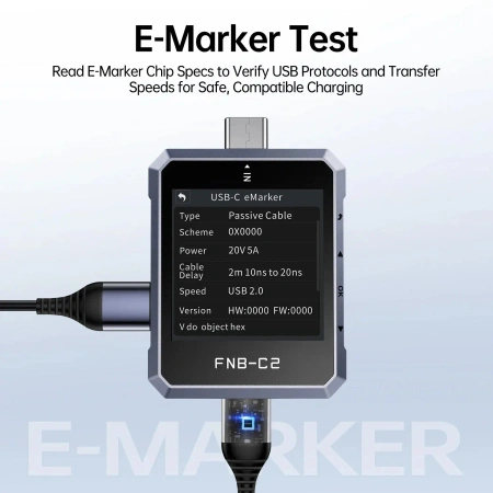 Tester USB-C PD 3.1 240W – miernik napięcia i prądu USB, tester kabli E-Marker – FNIRSI FNB-C2
