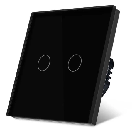 Włącznik podwójny dotykowy czarny TUYA WiFi i Bluetooth 1200W - szklany panel - podtynkowy - TAWOIA Smart Home