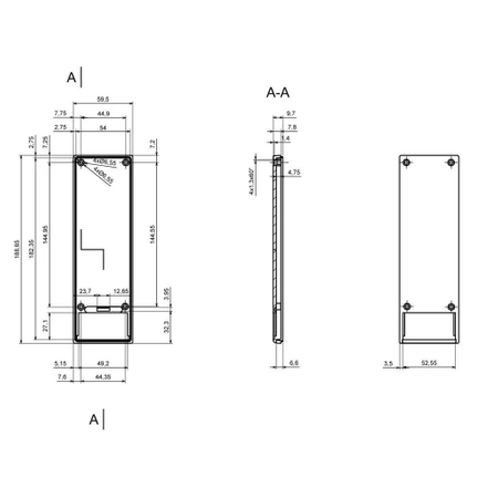 Obudowa 59x188, h=26mm, z miejscem na baterię 9V, Z32A