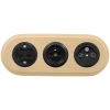 Gniazdo Ethernet Cat6 x2 + Gniazdo elektryczne + Gniazdo TV/SAT czarne z ramką potrójną jasne drewno, montaż podtynkowy, Ceramic Loft
