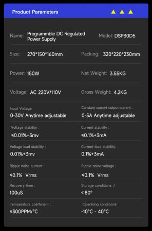 Zasilacz laboratoryjny 30V/5A DSP30D5 Mechanic