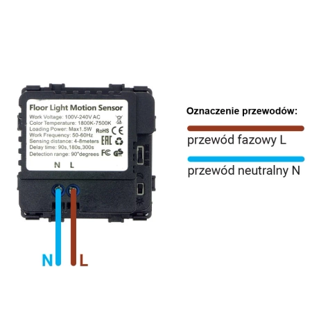 Lampka schodowa LED 230V 1.5W z czujką ruchu - szklana ramka - złoty - Tawoia Glass