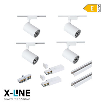 Zestaw oświetlenia szynowego: 4 reflektory LED 5W, 2m szyny + akcesoria, biały