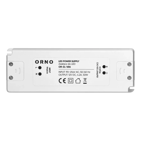 Zasilacz do taśm LED 12 V DC, 50 W, 4,2 A, montaż natynkowy, ORNO 1616