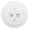 Gniazdo Ethernet Cat6 x2 okrągłe z ramką, białe, montaż podtynkowy, Ceramic Loft