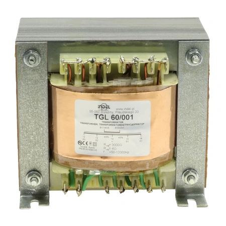 Transformator głośnikowy TGL 60/001, 60VA, 3 kΩ/4Ω, Push-Pull, 50Hz–12kHz, Indel