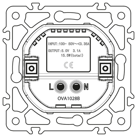 Ładowarka USB, dwa porty USB-A, okrągła, czarna, podtynkowa, moduł bez ramki, OVAL