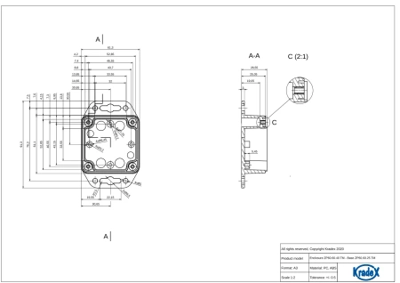 Obudowa hermetyczna z uchem ZP60.60.40 jasnoszara ABS
