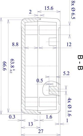 Obudowa 66x111, h=27mm, z miejscem na baterię 9V, Z32