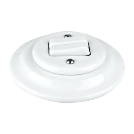 Włącznik światła podwójny ceramiczny, okrągły z ramką, podtynkowy biały Ceramic Loft