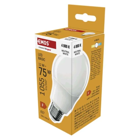 Żarówka LED E27 bańka A60, 11 W, odpowiednik 75 W, neutralna biel, 1055 lm, EMOS ZAR-E-ZL5F58