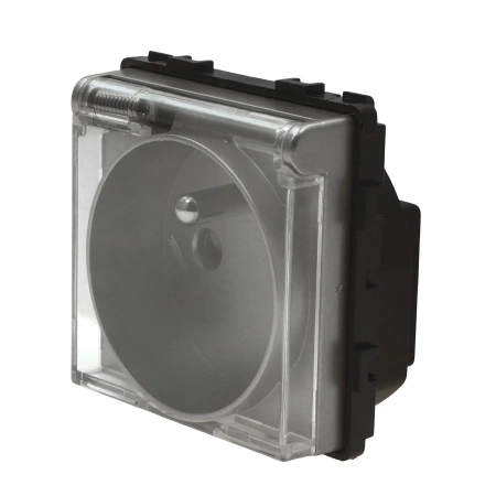 Gniazdo elektryczne IP44 z klapką - szklana ramka - szare - Tawoia Glass