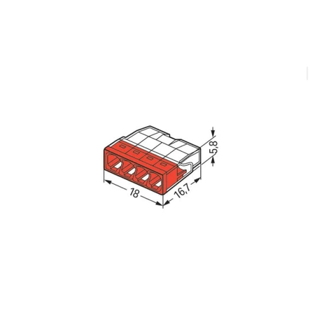 Szybkozłączka WAGO 2273-204 wciskana na 4 przewody, tylko drut 0,5-2,5mm², 24A 450V, czerwona
