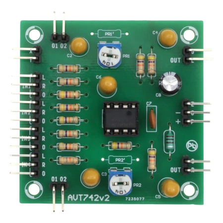 Mikser audio stereo 4-kanałowy TL072, niski szum - zlutowany KIT AVT 742