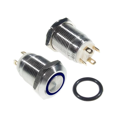 Przełącznik wandaloodporny W12F11EB12/S 12mm, monostabilny 1NO, podśw. 12V kraw. Niebieskie