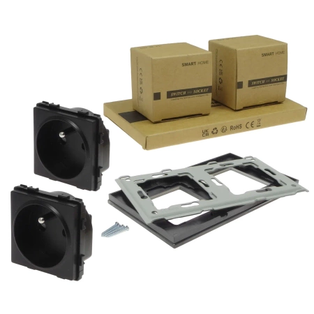 Gniazda pojedyncze 2szt z ramką szklaną podwójną - czarne - Tawoia Glass